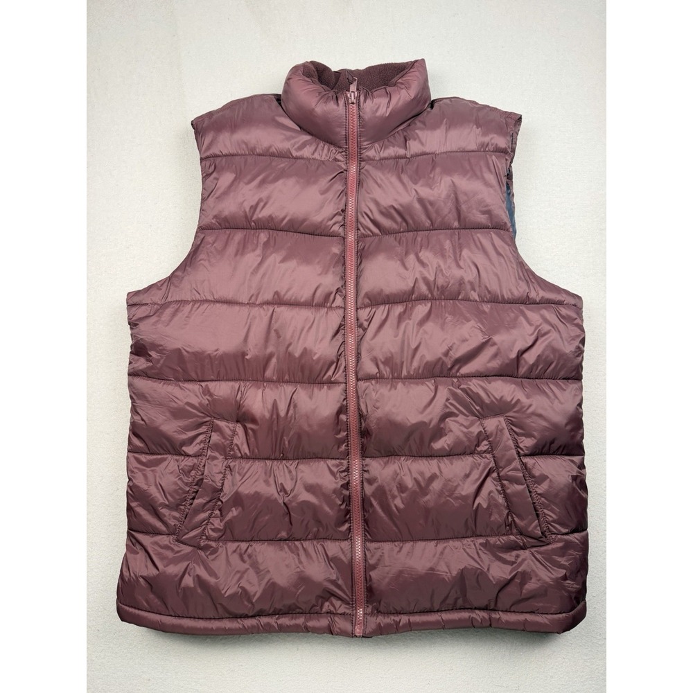 Old Navy Men's XL Puffer Vest Burgundy Maroon Full Zip Insulated Winter